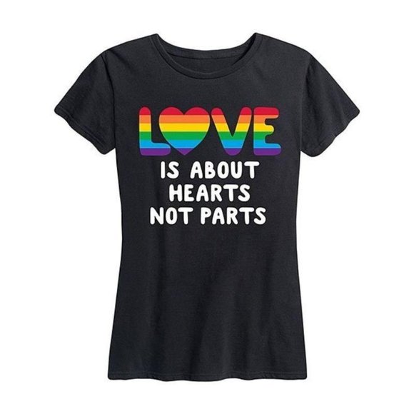 Glam Girl Fashion Tops - NWT Black & Rainbow ‘Love Is About Hearts’ Tee, XL
